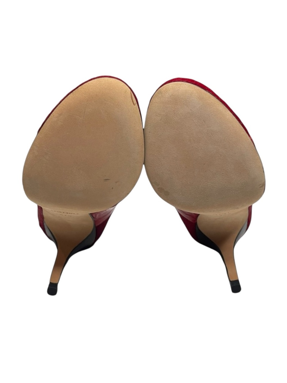 VHTF: new Goldenbleu ♛ Tina Mixed Media Pony Hair Heels Pumps ♛ Red 37.5 7M 7.5M - Picture 13 of 17